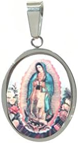 Colorful Miraculous Catholic Virgin of Guadalupe Pendant with Silver Tone Border for Men or Women