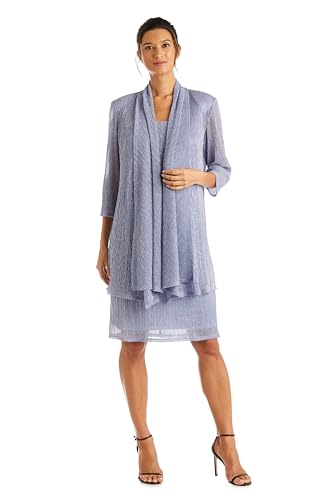 R&M Richards Women's Metallic Sheath Dress W/Matching Draped Chiffon Jacket - 2…