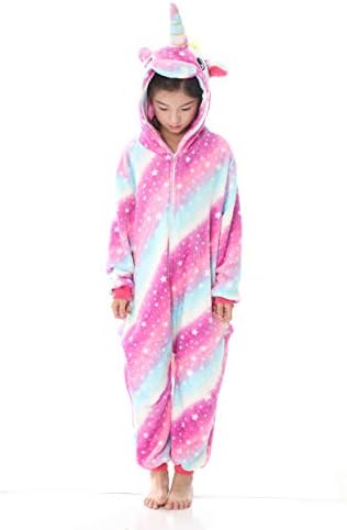 Lora Rossie Unisex Kids Unicorn Flannel Onesie Animal Pajamas Cosplay Costume for Halloween and Xmas Gift for Girls and Boys