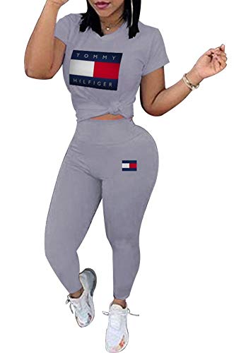 image for Verchirs Womens Plus Size 2 Piece Outfits Letter Print Short Sleeve Pu