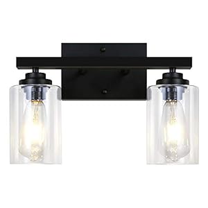 LynPon Wandlampen 2-Lichts Glazen Wandlamp Zwart Vintage Industriële Badkamer Vanity Wandkandelaar Binnenverlichting