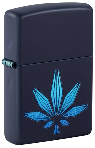 Zippo Windproof Lighter - Cannabis, Navy Mat, Black Light - Refillable - Reusable - Windproof Design - Gift Box - Made in USA