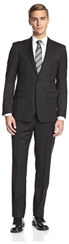 Bruno Piatelli Men's 2 Button Stripe Suit, Black, 40R