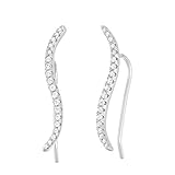 Beaux Bijoux 925 Sterling Silver CZ Curved Bar Ear Climber Crawler Cuff Studs Hypoallergenic Earrings