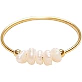 Shapes Studio 18K Gold Plated Mini Freshwater Pearl Band Ring, Gold Rings for Women, Stacking Rings, Gold Wedding Band Minimalist Style