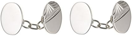 Sterling Silver Half Engraved Oval Chained Cufflinks