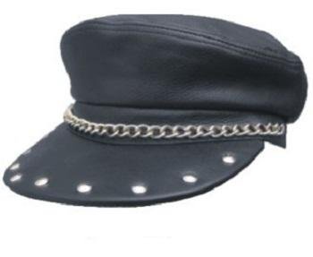 Genuine Solid Leather Black Leather Biker Captain Cap Hat With Studs Annd Chains Buy Online In Brunei At Brunei Desertcart Com Productid 12102345 - biker hat roblox