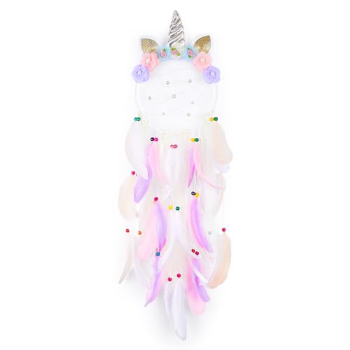 QtGirl Dream Catchers for Kids Unicorn Wall Decor for Girls Bedroom Flower Feather Wall Hanging Decoration