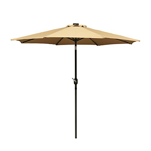 Ainfox 9ft Solar Patio Umbrella with LED Light, Steel Umbrella Ribs Waterproof Prevent Bask in for Garden, Indoor, Outdoor Use Without Base (Brown)