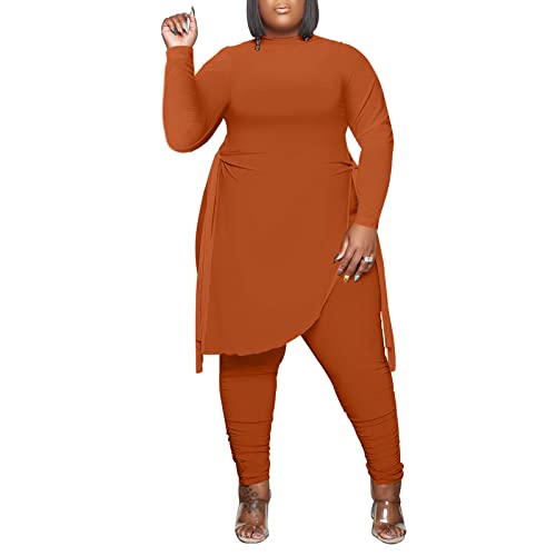 Womens Plus Size Piece Outfits Long Sleeve Irregular Hem Top