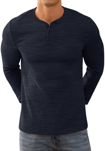 メンズウェア OBSIDIAN HENLEY NECK PULLOVER size XL Amazon.com: Henley Long Sleeve Shirts for Men Casual Crew Neck