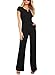 HOTAPEI Women High Waist Jumpsuits Short Sleeve V Neck Wide Leg Long Romper Pants Black M