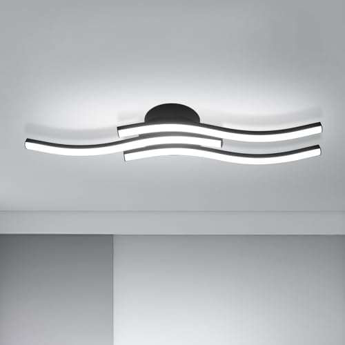 Goeco LED Deckenleuchte 18W, Modern Schwarze LED Deckenlampe mit 3 LED-Lichtleisten 6500K Kaltweißes Licht, LED Lampe Deckenbeleuchtung für Schlafzimm