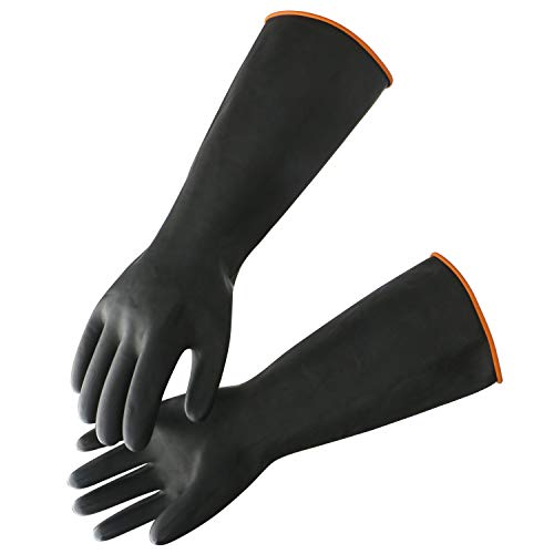 Black Latex Gloves, EnPoint 3 Pairs 17.7 Inches Heavy Duty Laboratory Chemical Latex Gloves for Long-lasting Chemical Protection Strong Acid and Alkali Resist Work Gloves