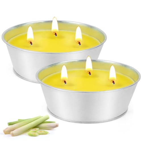 Citronella Candle Outdoor Large 2 x 12 oz, 120 Hours Outdoor Candles, Citronella Candle with 3 Wick - Natural Soy Wax Scented Candle Women for Garden, Camping, Indoor, Patio, Picnics