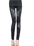 Cocobla Women's Stitching Stretchy Faux Leather Back Pant Leggings