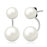 JewelryPalace 6-8mm Freshwater Cultured Pearl Button Ball Dangle Front and Back Earrings 925 Sterling Silver