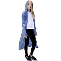 Smukke Big Girls Tween Beautiful Long Sleeves Outerwear Jackets, Long Cardigans, Hoodies, Sweaters, Long Duster 7-16 (Blue, 7)