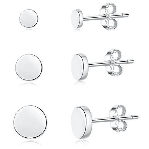 Loutade Silber Damen Ohrstecker Ohrringe, 3 Paare 925 Sterling Silber Round Flach Ohrstecker Set, 4/5 / 6Mm Klein Scheibe Ohrstecker Für Mädchen Herren, Unisex Zierlich Knorpel Tragus Ohrstecker