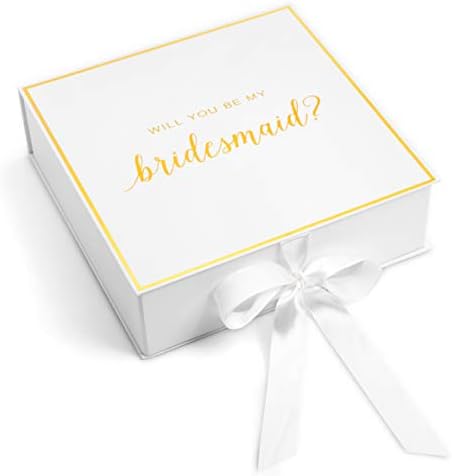 Bridesmaid Proposal Box with Gold Foiled Text | Set of 1 Empty Box | Perfect for Will You Be My Bridesmaid Gift and Wedding (White Bridesmaid, 1 Box)