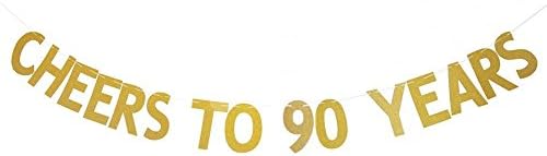 Cheers To 90 Years Banner Gold Glitter for 90th Birthday Wedding Anniversary Party Decorations Supplies