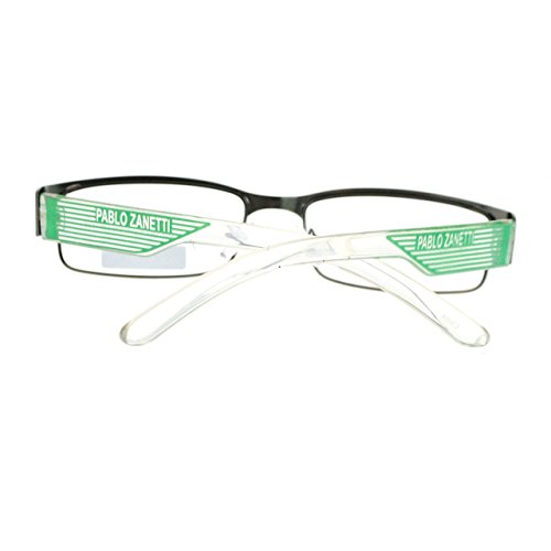 Pablo Zanetti Magnified Reading Glasses Rectangular GunMetal Green+1.50