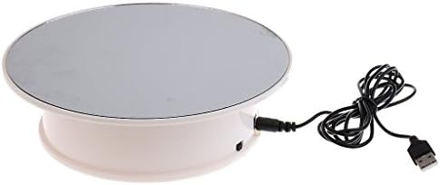 USB/Battery Powered Rotating Display Stand Turntable Mirror Top White Base 8"- 2 lb