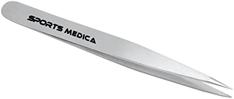 Silver Pointed Sports Medica Tweezers Women & Men - Medical and Premium Quality Stainless Steel Tweezers with Sharp Precision (fine tip) - Pluck Eyebrows and Apply Eyelash Extension - Not Suitable