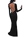 TOB Women's Sexy Long Sleeve Backless Ruched Evening Prom Mermaid Dress Black