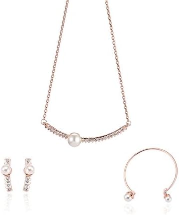Freshwater Cultured Pearl Zircon Fashion Bar Necklace Earring Bracelet set JMORY