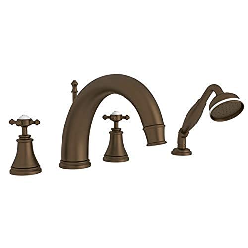 ROHL U.3649X-EB Georgian Era 4-Hole Deck Mount C-Spout Tub Filler w/Handshower