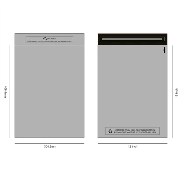 12 X 16 inch (100 Pack) Recycled Strong Grey Mailing Poly Postal Self Seal Bags Large to Small Mailing Bags Postage Packaging Assorted Mailers Posting Shipping Post Parcels Package Bags Various Sizes