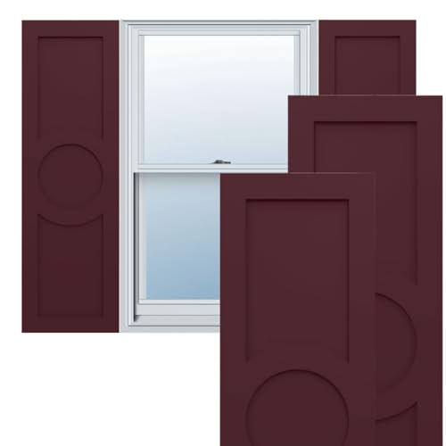 12"W x 47"H True Fit PVC Center Circle Arts & Crafts Fixed Mount Shutters, Wine…