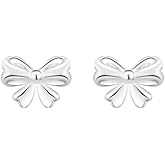 Tiny Bow Knot Stud Earrings 925 Sterling Silver Ribbon Bow Cartilage Hypoallergenic Piercing Tragus Small Studs Earring Cute Birthday Christmas Jewelry Gifts for Women Daughter