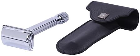 Erbe Safety Razor Tradition Chrome with genuine Leather Etui black