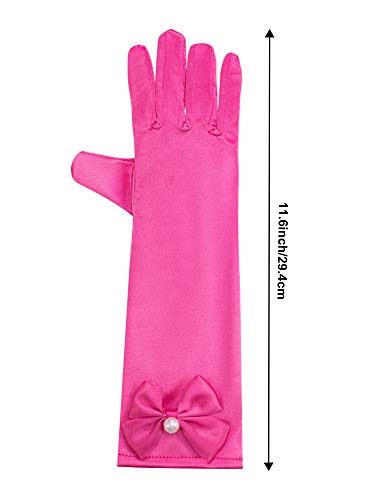 image for Zhanmai 6 Pairs Girls Satin Gloves Princess Dress Up Bows Gloves Long 