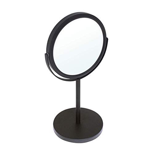 MODONA 6-Inch Two-Sided 1X and 5X Tabletop Makeup Vanity Mirror, 13.5-Inch Tall - Rubbed Bronze - 5 Year Warranty
