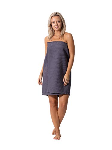 Turkish Linen Women's Waffle Spa Body Wrap with Adjustable Closure (One Size, Gray)