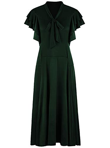 Vijiv Womens Vintage 1920s Evening Gown V Neck Long Bias Cut Sleeveless with Flutter Sleeves Bowknot Roaring 20s Great Gatsby Dresses Green Small / US6-8