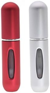 Dolovemk 2PCS 5ML Portable Mini Refillable Empty Perfume Spray Bottles Travel Atomizer Scent Aftershave Spray Bottle Easy Pump to Fill (Red+Silver)