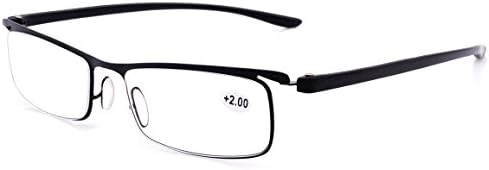 Amillet Lightweight Full Rim Slim Rectangular Matte Black Metal Reading Glasses for Men and Women … (3.00)