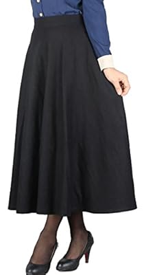 Cruiize Women's Wool Blend Plaid Flared Skirt Winter Fall Long Midi Skirt