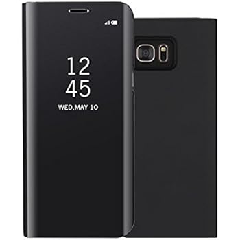 Galaxy Note 5 Case,Shinetop Smart Clear View Window Electroplate Plating Stand PC Mirror Flip Folio Case Cover Ultra Slim Thin Full Body Protective Case for Samsung Galaxy Note 5 with Kickstand-Black