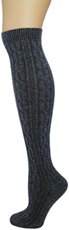 Women Wool Cable Knit Thigh High Knee Warm Stockings (Grey)