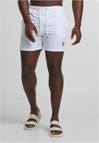 Herren Block Swim Shorts – Badeshorts mit Kordelzug & Taschen, schnelltrocknend, ideal für Strand, Pool & Urlaub,Weiß,M