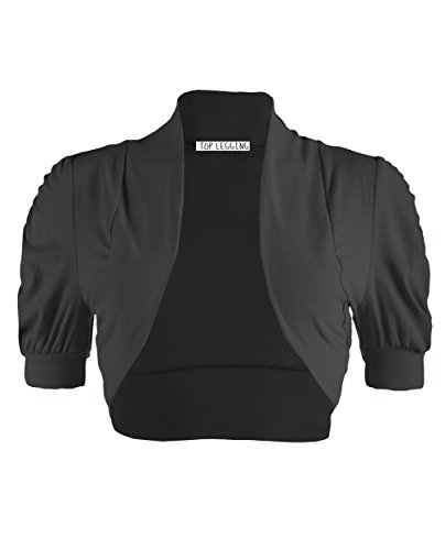 TL Women's Basic Comfy Versatile Short Sleeve Bolero Shrug Cardigan, BLACK, Small