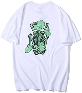 Canlans KAWS Funny Skeleton Printed Loose Cotton Crewneck T-Shirt for Men/Women