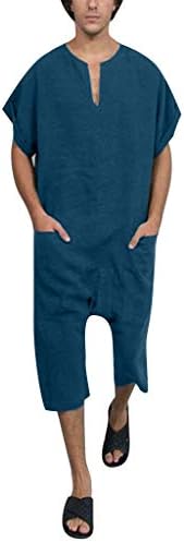 XQXCL Men's Summer Vintage Solid Cotton Linen Short Sleeve Jumpsuits Short Sleeve Top Shorts