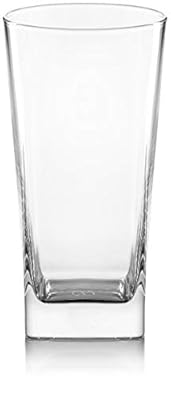 Highball Glasses [Set of 4] + 4 Stainless Steel Straws | Lead-Free Crystal Clear Glass | Elegant Drinking Cups for Water, Wine, Beer, Cocktails and Mixed Drinks | Round Top, Square Bottom