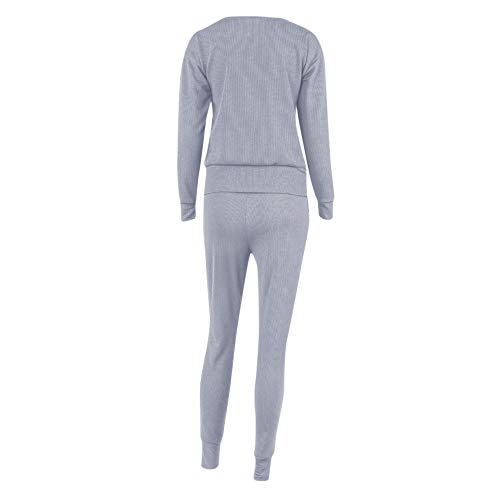 Dreamyth-Winter 2Pcs Women Solid Tracksuit Sweatshirt Regular Sleeve Long Pants Sport Lounge Wear Suit Sets (Gray, M:Bust:102cm/40.2'') - Thumbnail 4